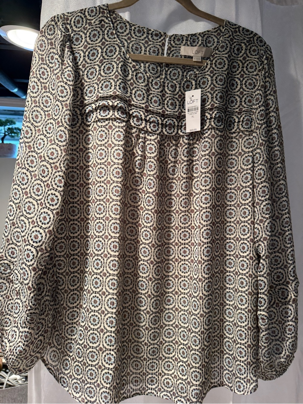 LOFT Women's Printed A-Line Skirt in Cream, Navy and Brown